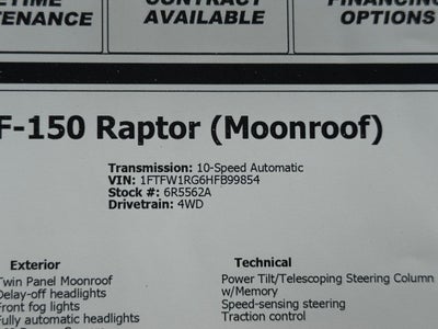 2017 Ford F-150 Raptor (Moonroof)