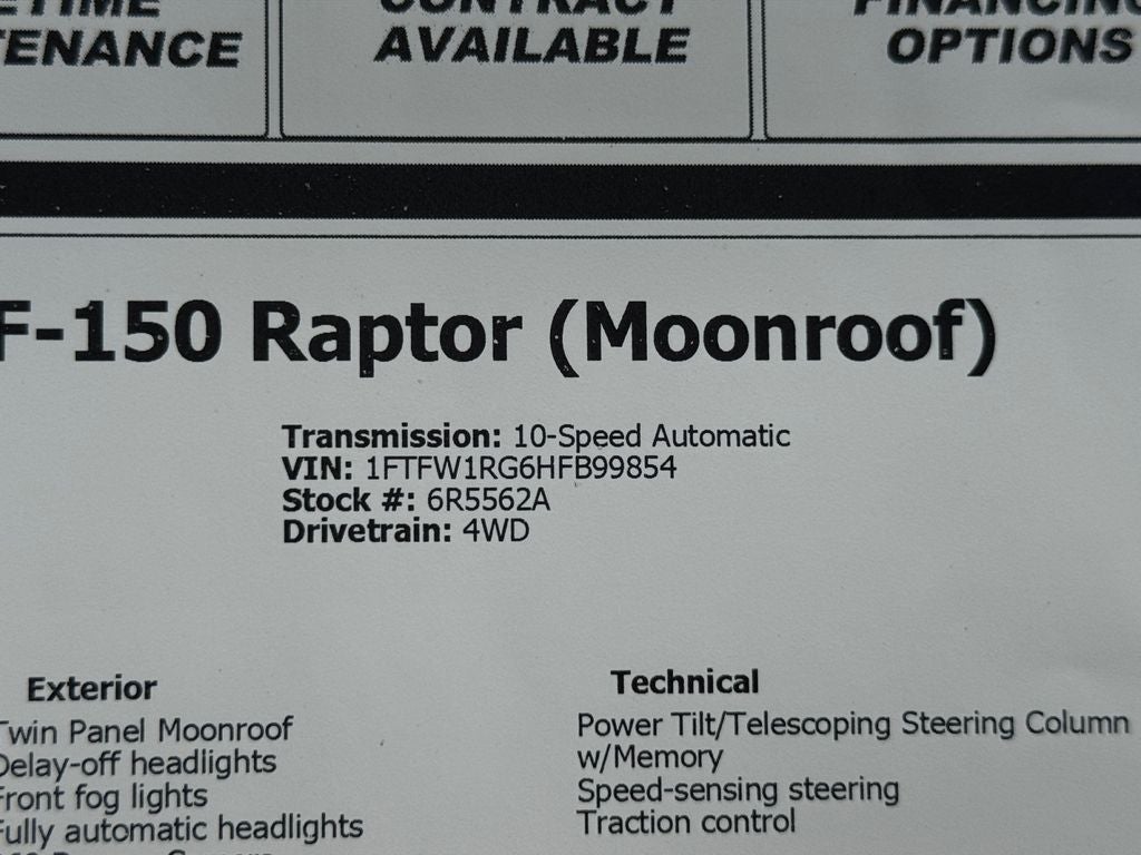 2017 Ford F-150 Raptor (Moonroof)
